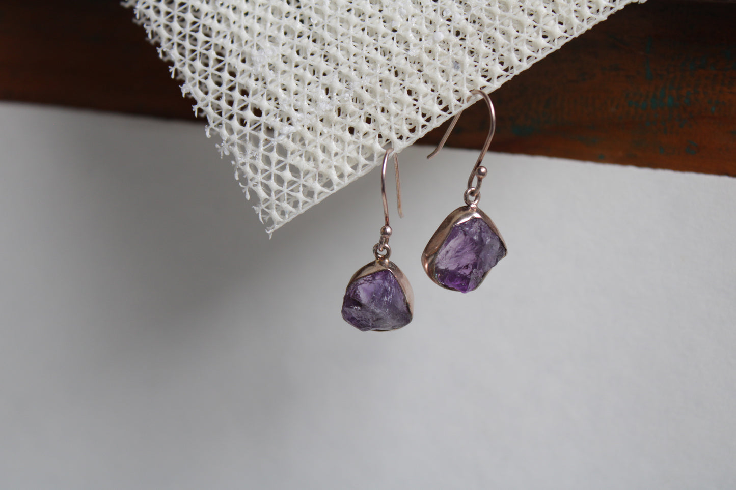 Amethyst 92.5 Sterling Silver Raw Drop Set