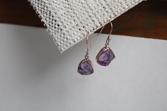 Amethyst 92.5 Sterling Silver Raw Drop Set