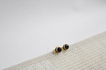 Black Tourmaline 14k Gold Plated Petite Studs