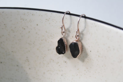 Black Tourmaline 92.5 Sterling Silver Raw Drop Set