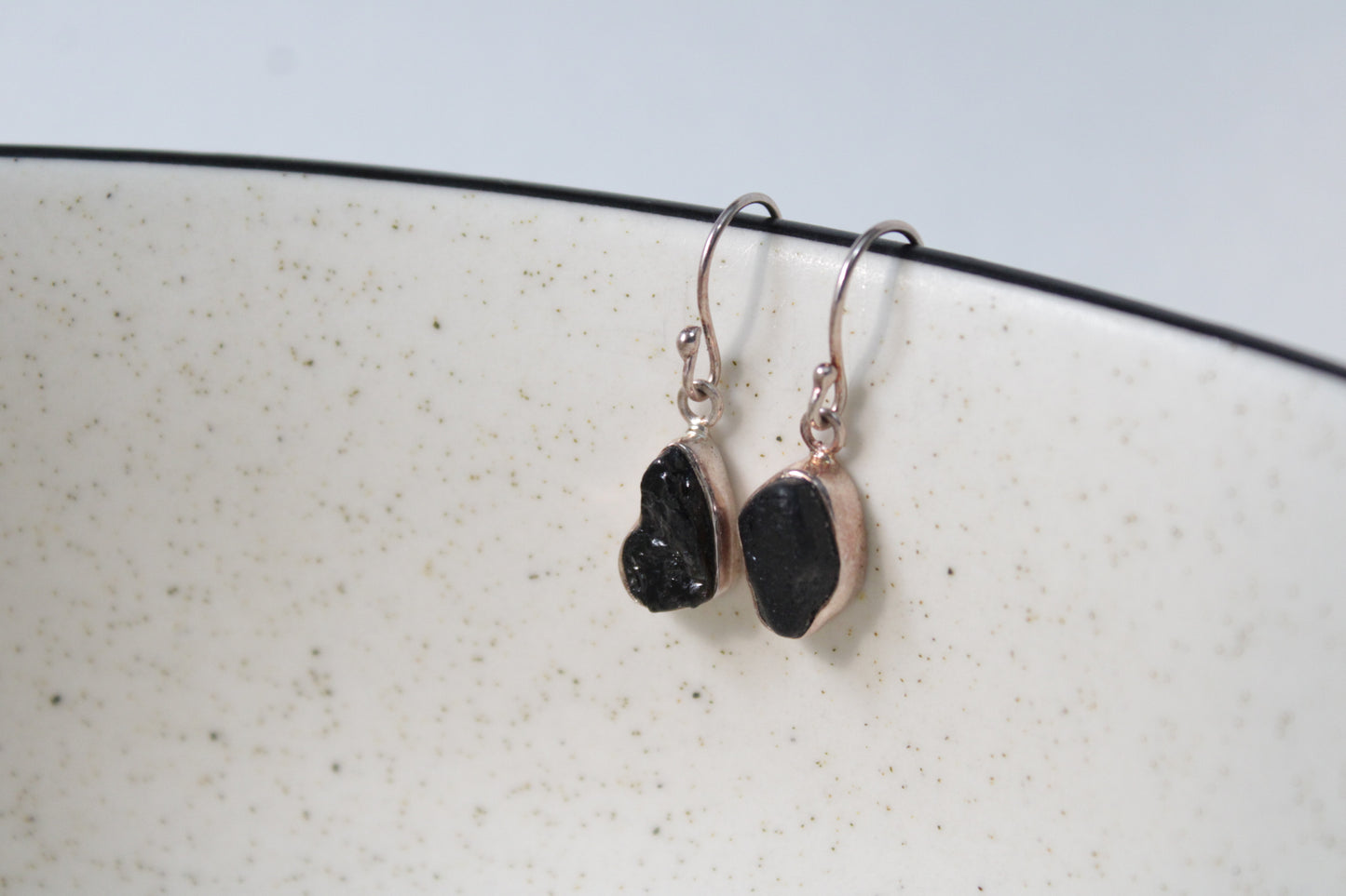 Black Tourmaline 92.5 Sterling Silver Raw Drop Set