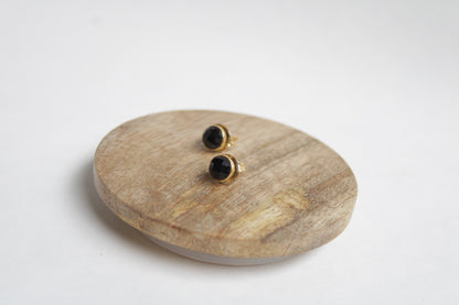 Black Tourmaline 14k Gold Plated Petite Studs