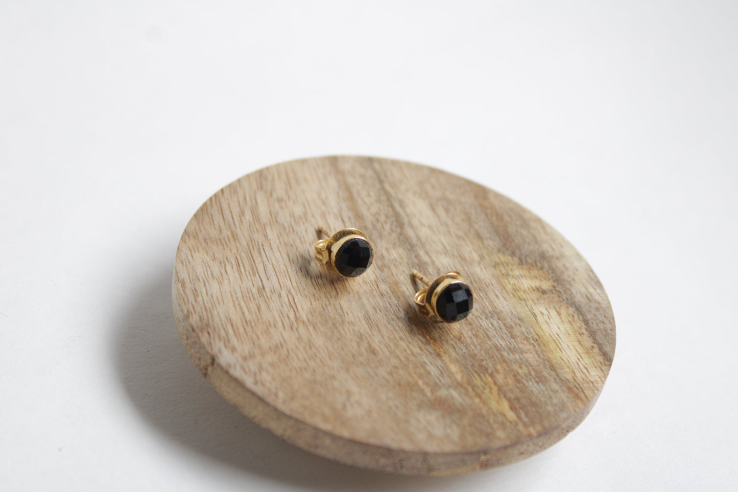 Black Tourmaline 14k Gold Plated Petite Studs