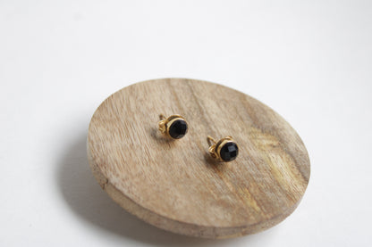 Black Tourmaline 14k Gold Plated Petite Studs