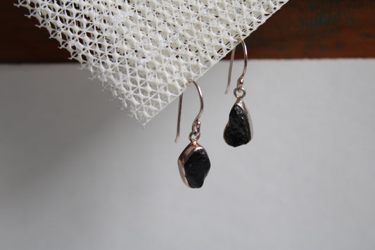 Black Tourmaline 92.5 Sterling Silver Raw Drop Set