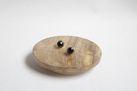 Black Tourmaline 14k Gold Plated Petite Studs