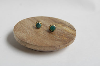 Green Jade 14k Gold Plated Petite Studs