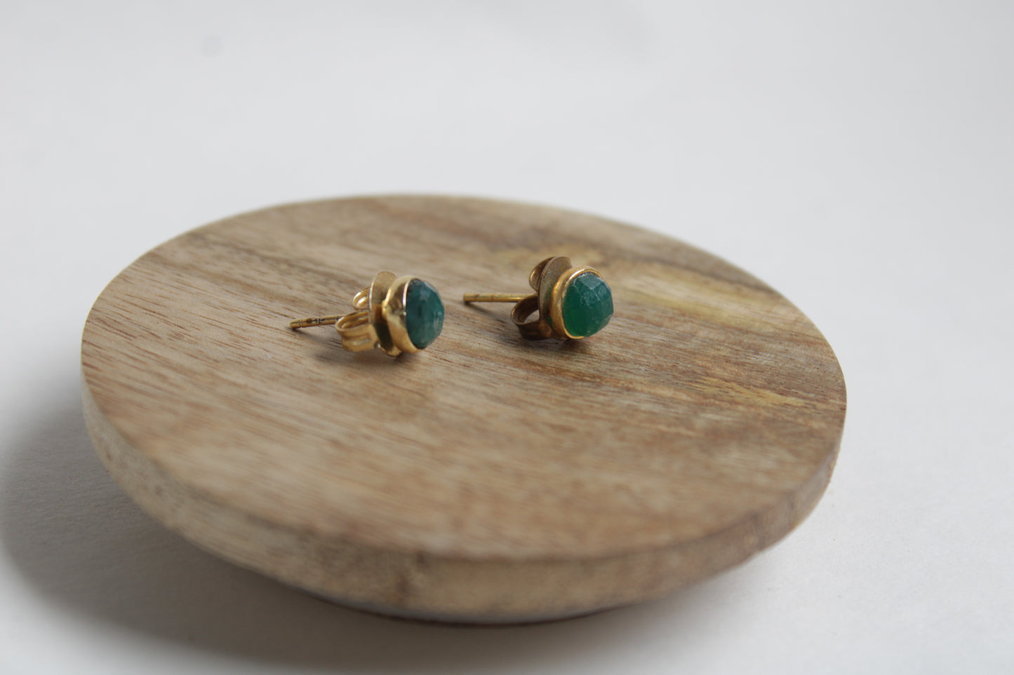 Green Jade 14k Gold Plated Petite Studs