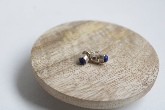 Lapis 92.5 Sterling Silver Petite Round Studs