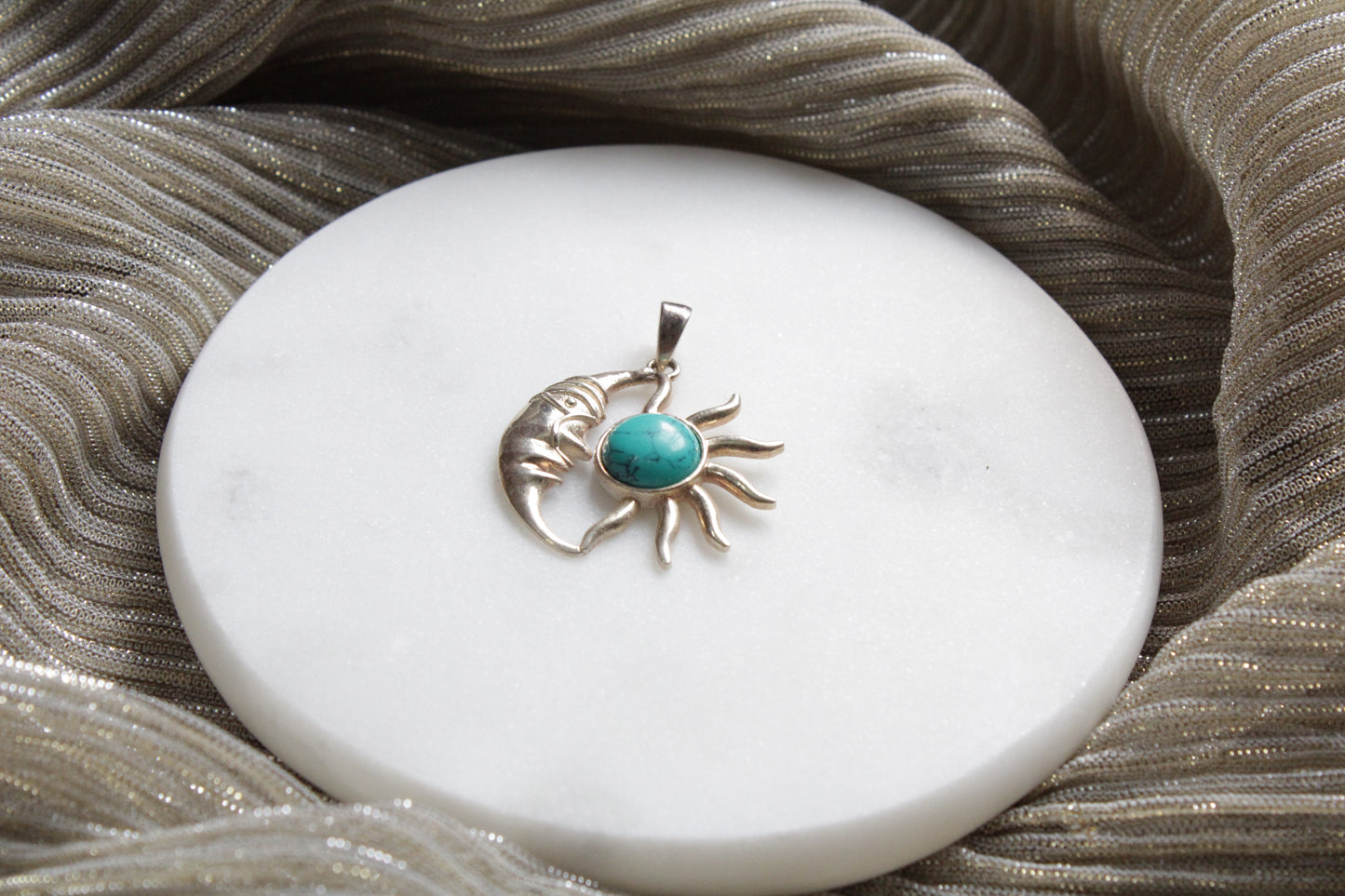 92.5 Sterling Silver Sun Moon Pendant in Turquoise