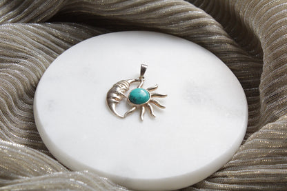 92.5 Sterling Silver Sun Moon Pendant in Turquoise