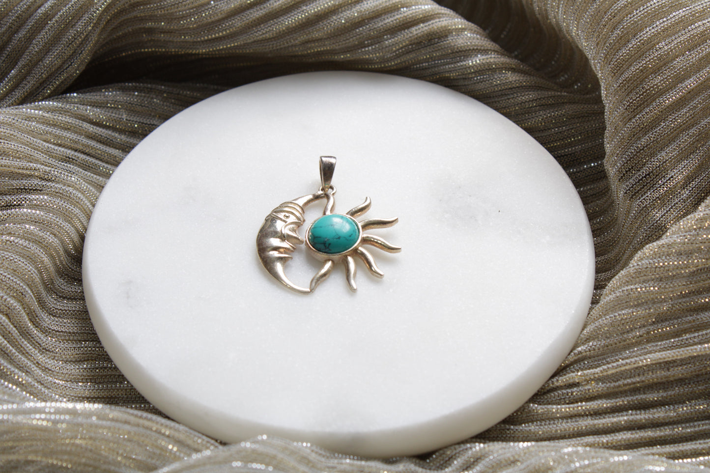 92.5 Sterling Silver Sun Moon Pendant in Turquoise