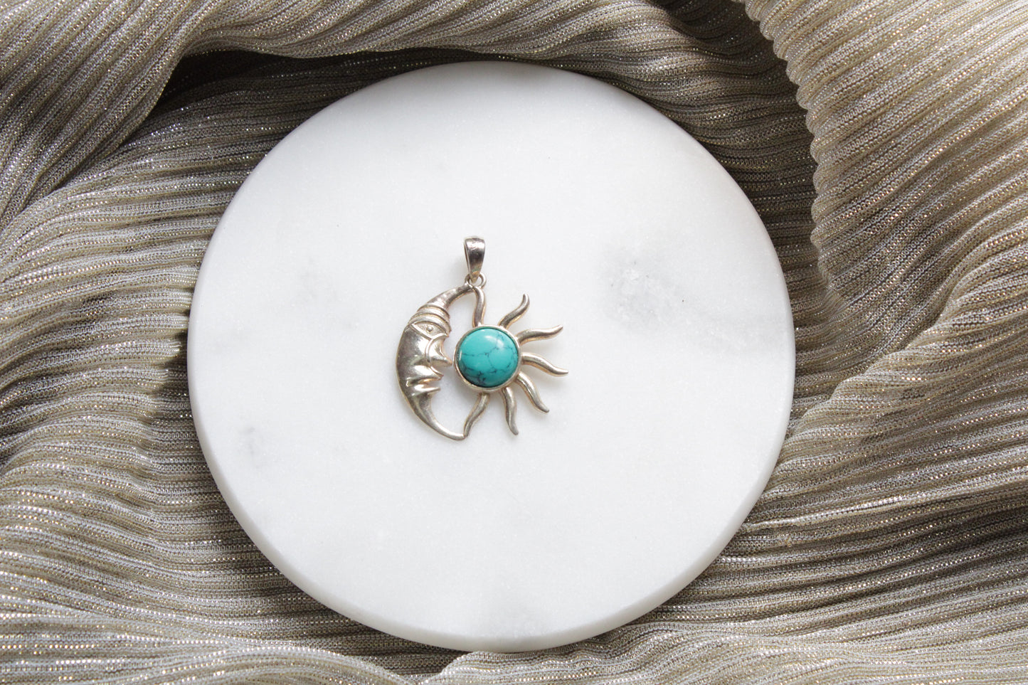 92.5 Sterling Silver Sun Moon Pendant in Turquoise