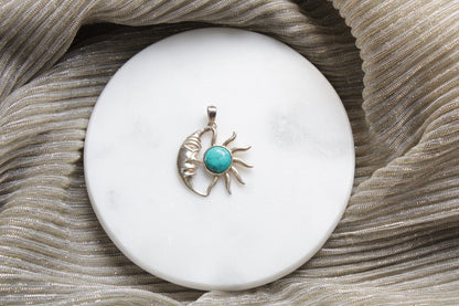 92.5 Sterling Silver Sun Moon Pendant in Turquoise