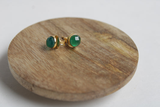 Green Jade 14k Gold Plated Petite Studs