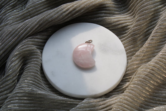 Beautiful Half Moon Pendant in Rose Quartz