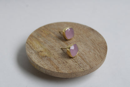 Pink Chalcedony 14k Gold Plated Statement Studs