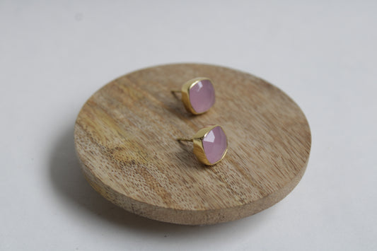 Pink Chalcedony 14k Gold Plated Statement Studs