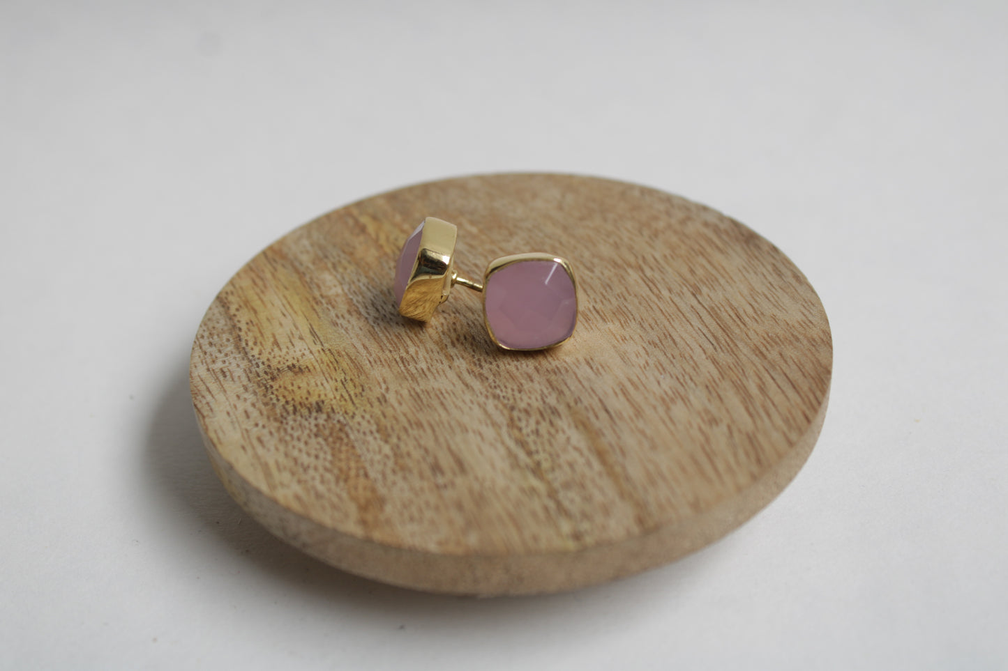 Pink Chalcedony 14k Gold Plated Statement Studs