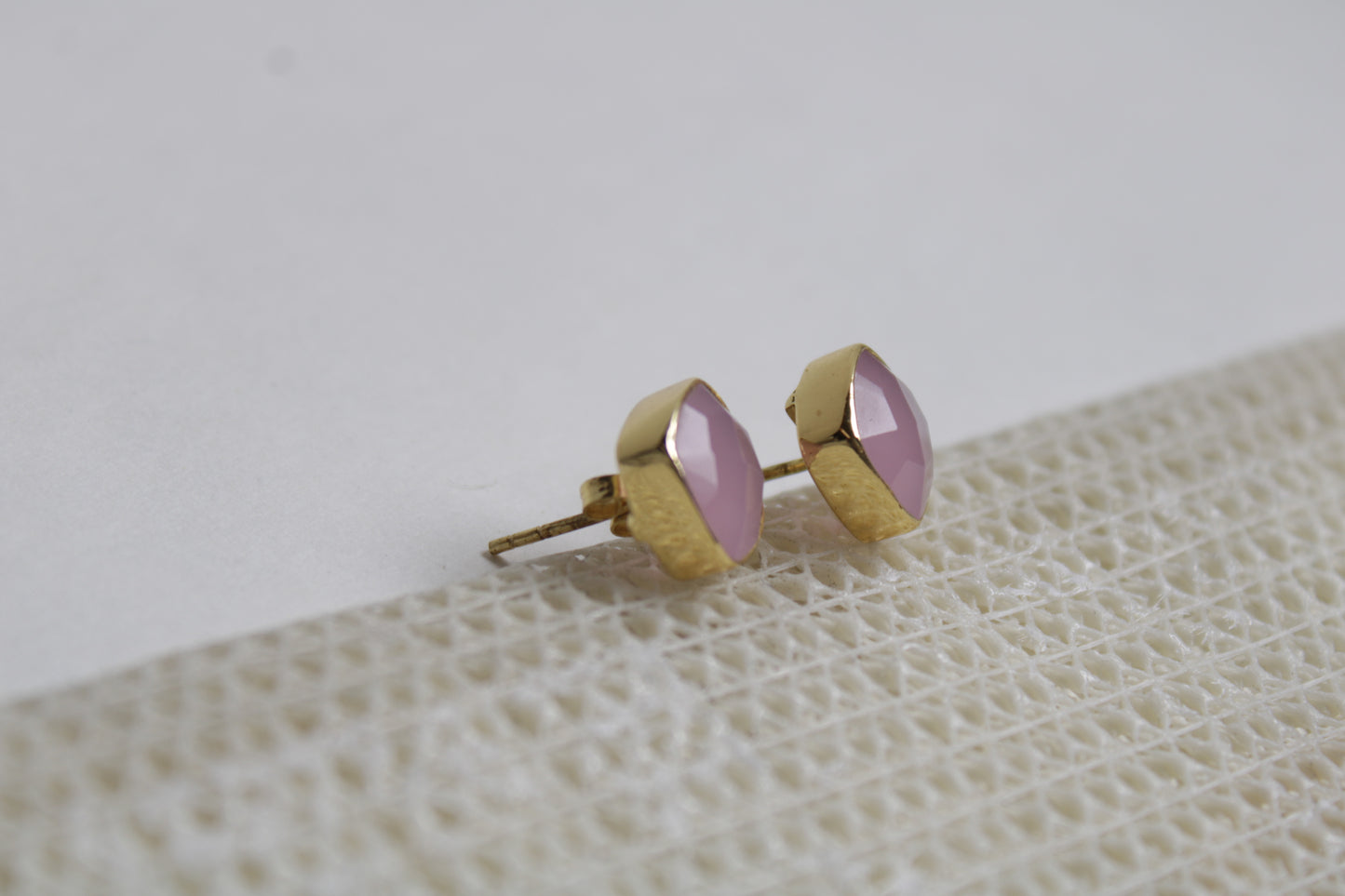 Pink Chalcedony 14k Gold Plated Statement Studs