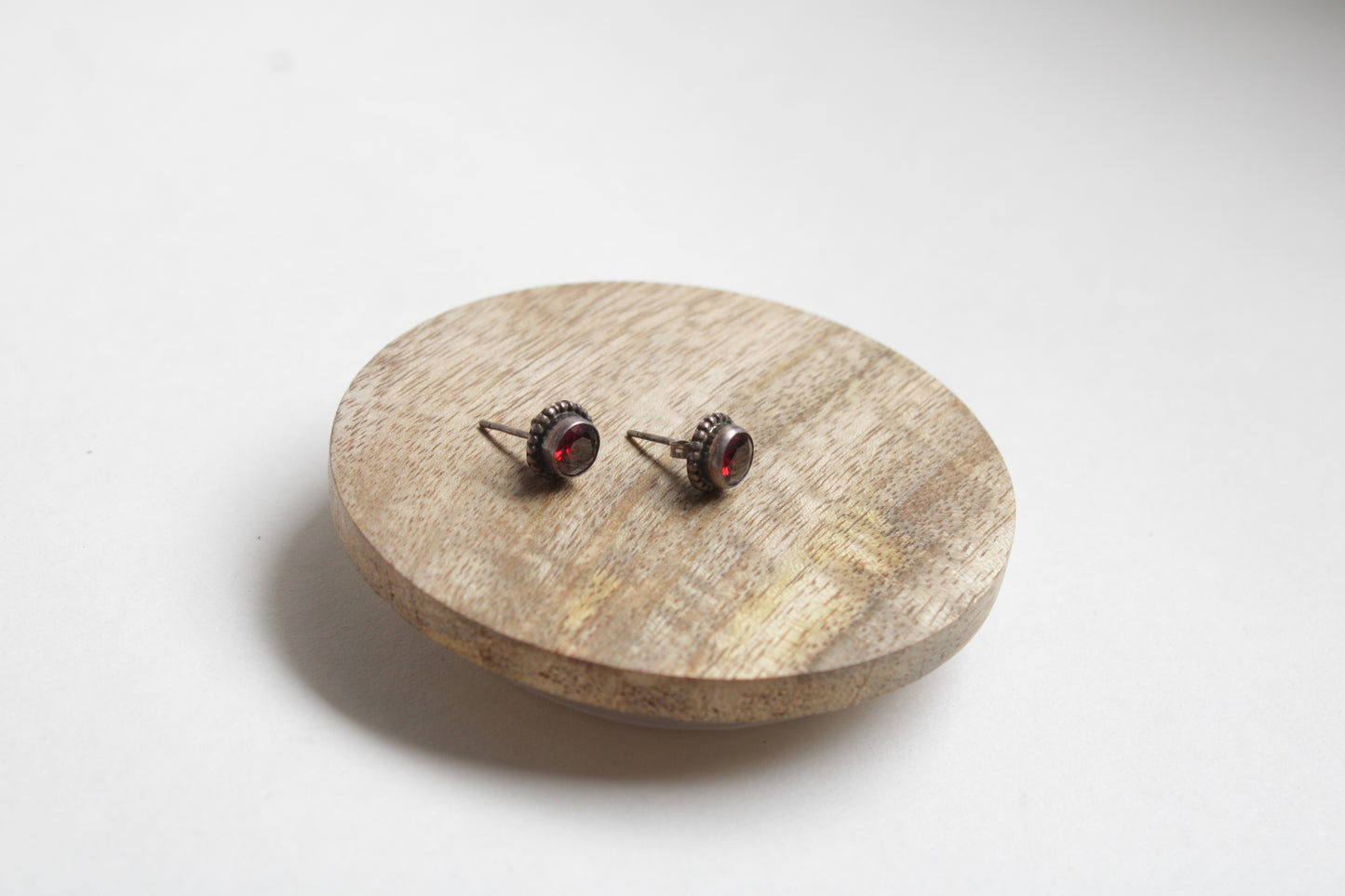 Garnet 92.5 Sterling Silver Round Studs Set