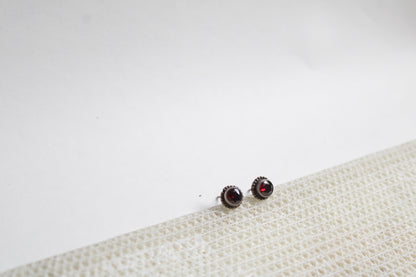 Garnet 92.5 Sterling Silver Round Studs Set