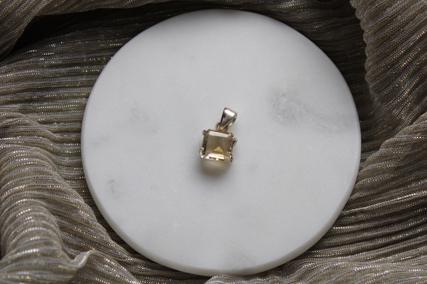 92.5 Sterling Silver Citrine Square Pendant