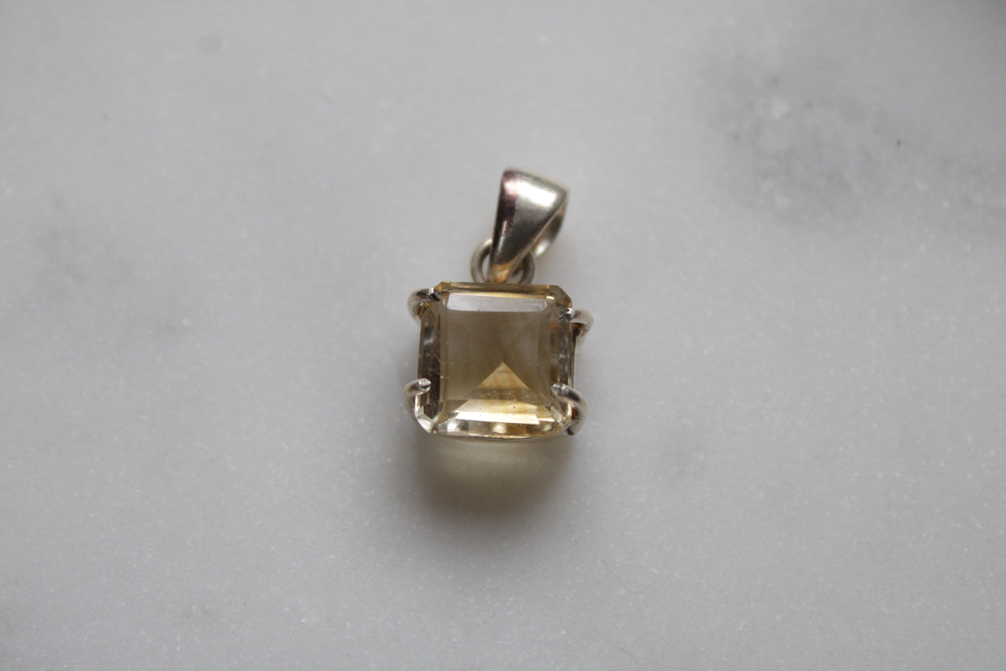 92.5 Sterling Silver Citrine Square Pendant