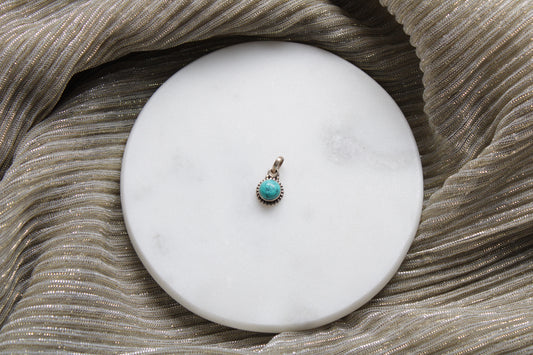 92.5 Sterling Silver Turquoise Round Petite Pendant