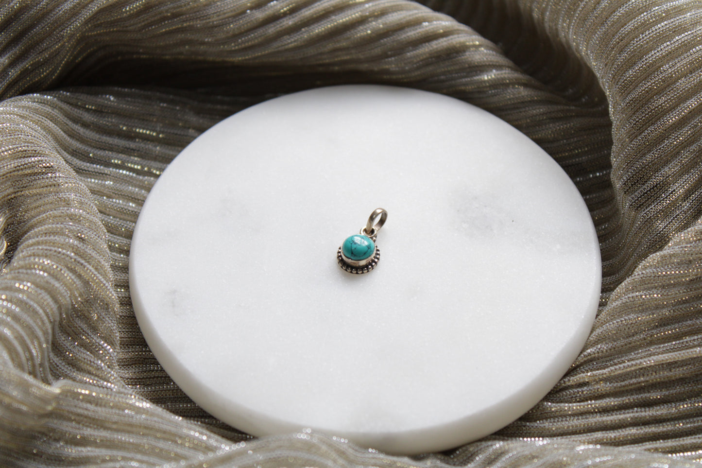 92.5 Sterling Silver Turquoise Round Petite Pendant