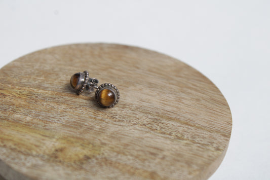 Tigers Eye 92.5 Sterling Silver Round Studs Set