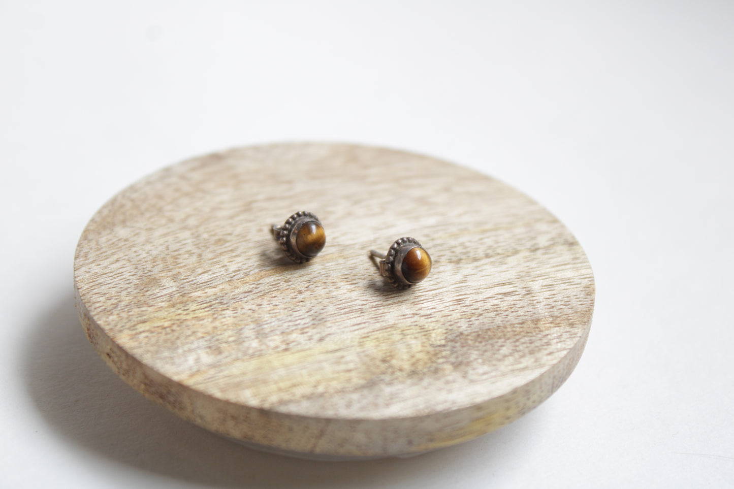 Tigers Eye 92.5 Sterling Silver Round Studs Set