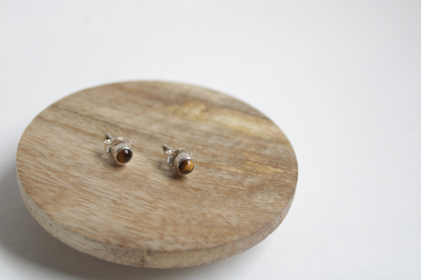 Tigers Eye 92.5 Sterling Silver Petite Round Studs