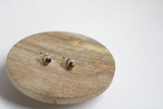 Tigers Eye 92.5 Sterling Silver Petite Round Studs