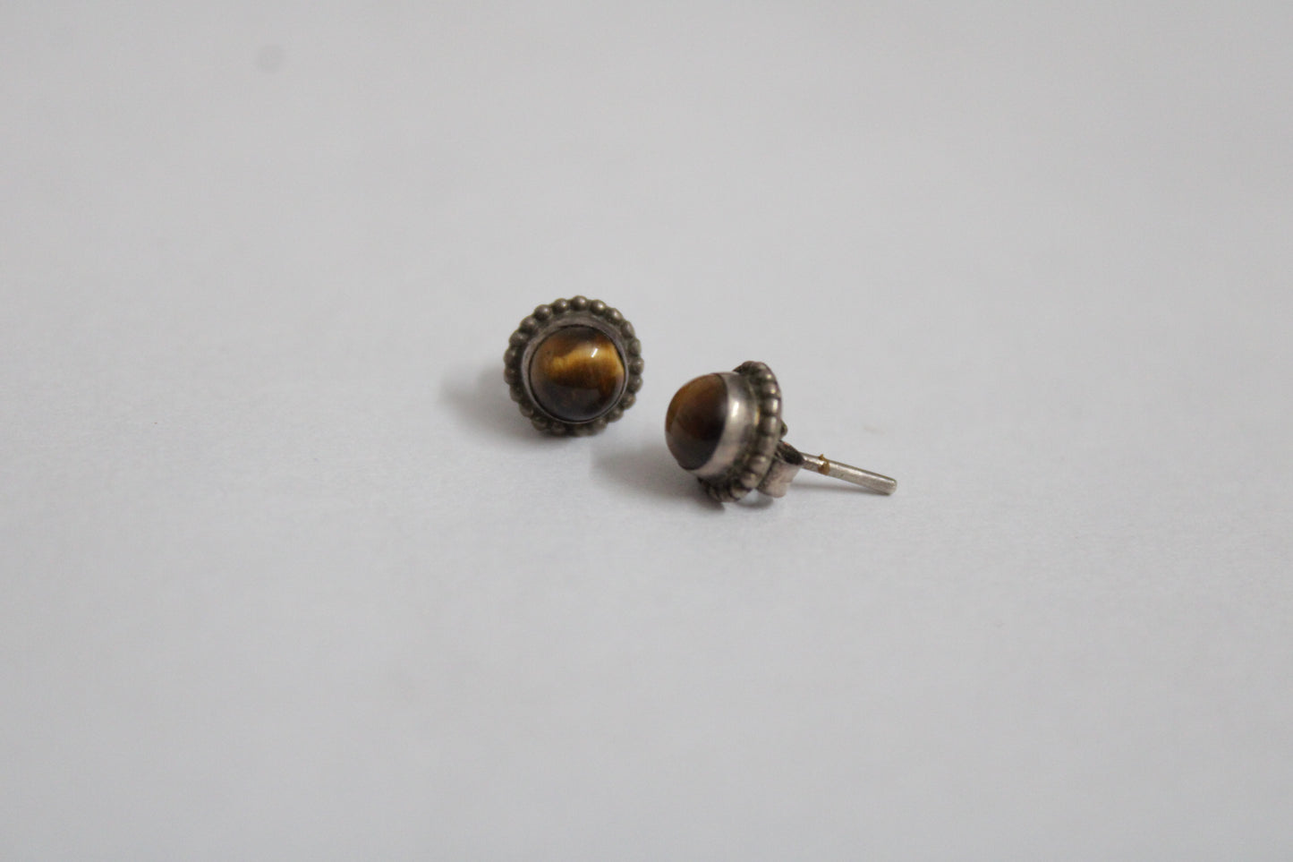 Tigers Eye 92.5 Sterling Silver Round Studs Set
