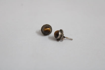 Tigers Eye 92.5 Sterling Silver Round Studs Set
