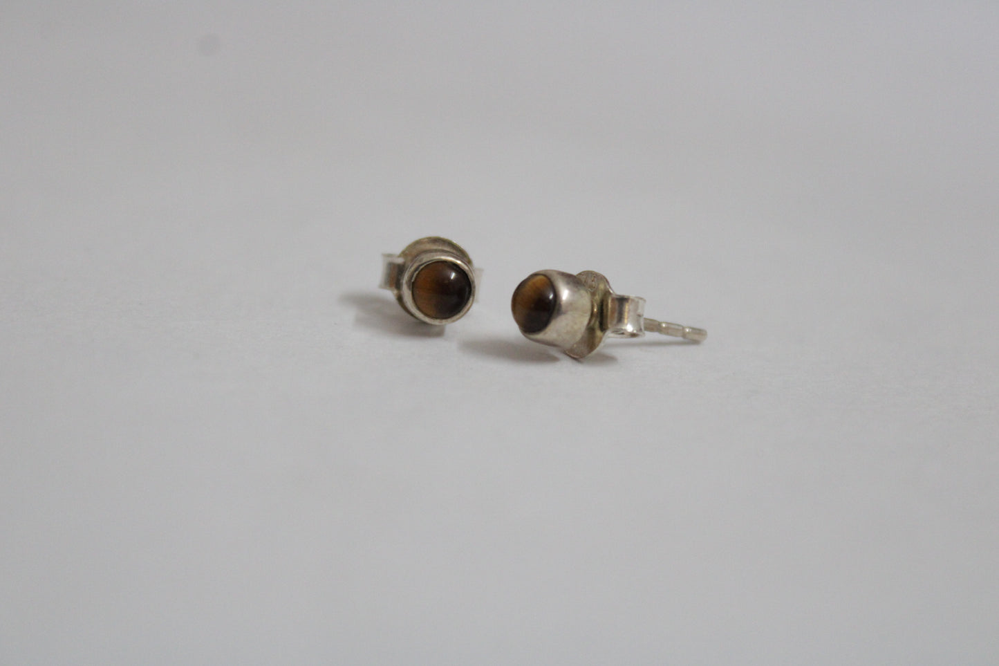 Tigers Eye 92.5 Sterling Silver Petite Round Studs