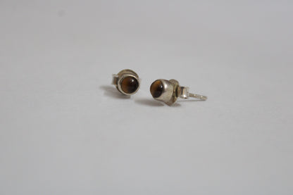 Tigers Eye 92.5 Sterling Silver Petite Round Studs