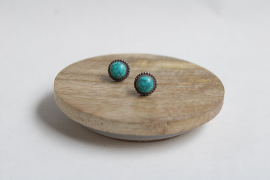 Turquoise 92.5 Sterling Silver Round Studs Set