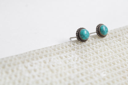 Turquoise 92.5 Sterling Silver Round Studs Set