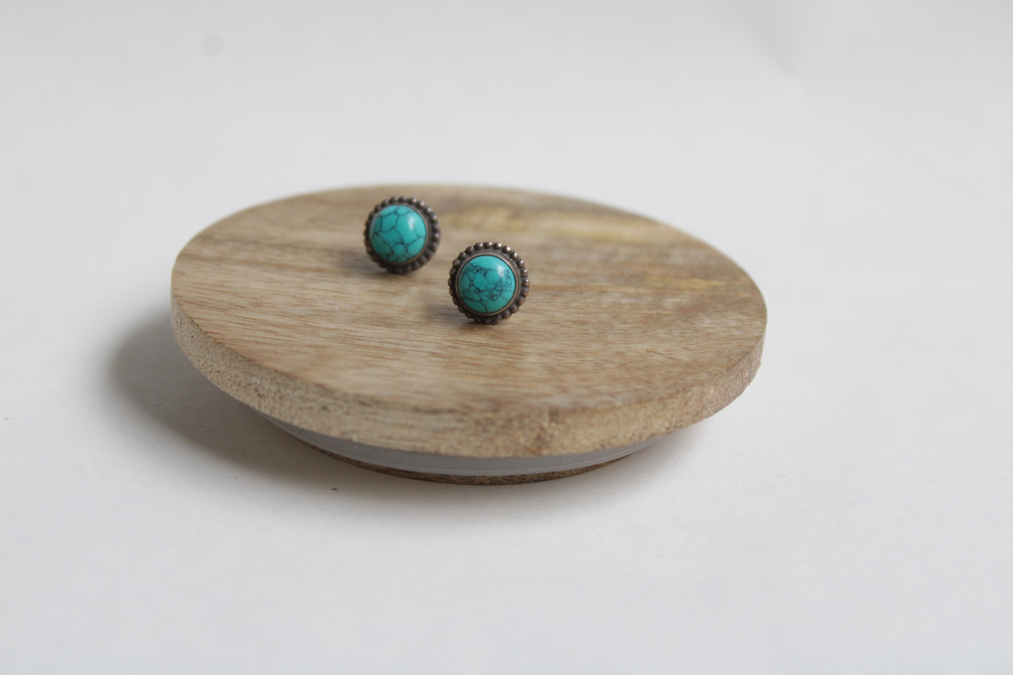 Turquoise 92.5 Sterling Silver Round Studs Set