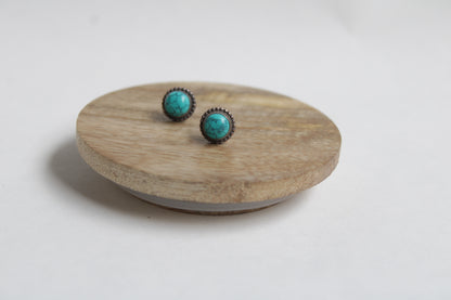 Turquoise 92.5 Sterling Silver Round Studs Set