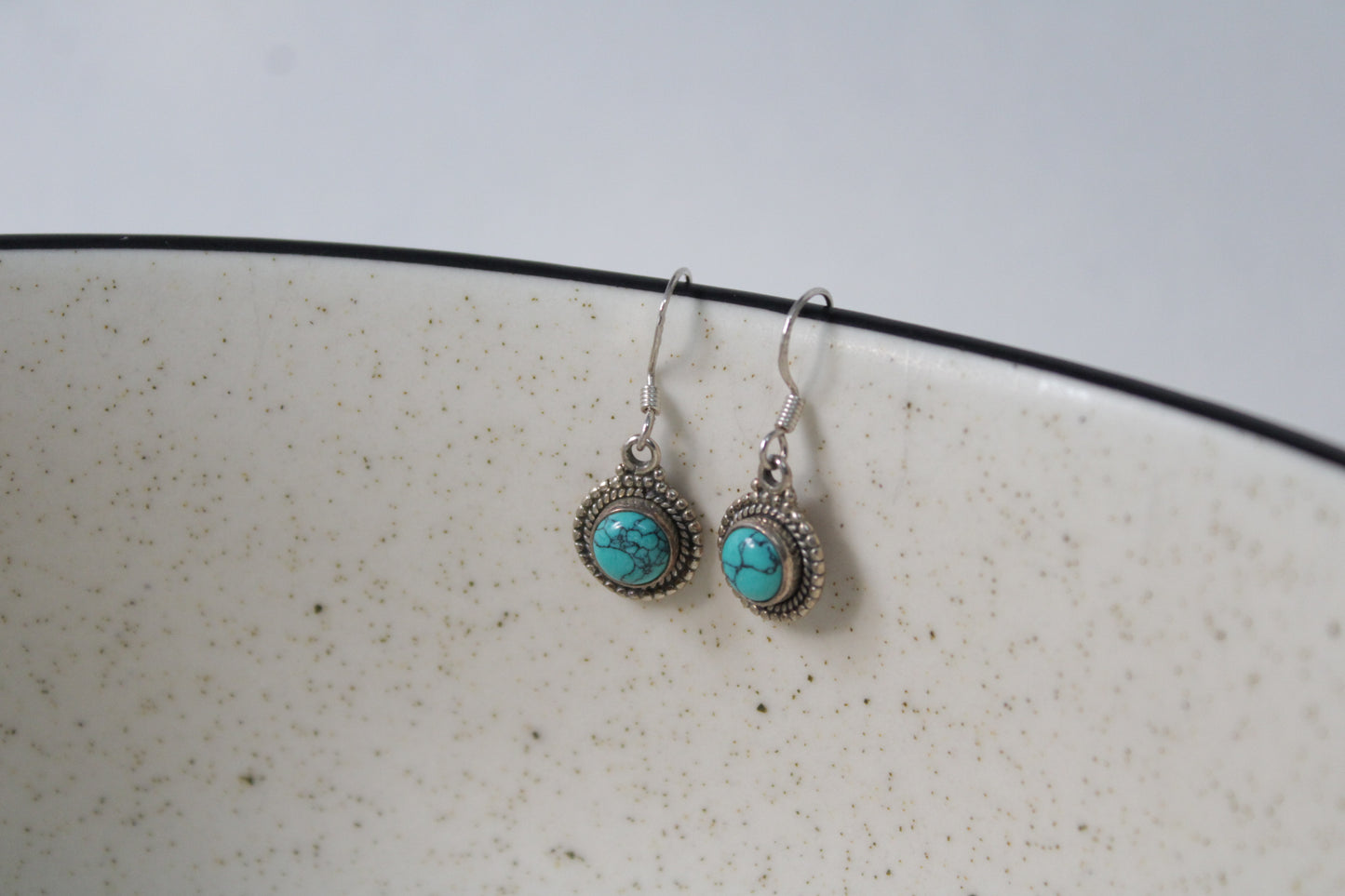 Turquoise 92.5 Sterling Silver Round Drop Set