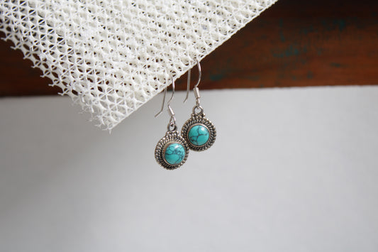 Turquoise 92.5 Sterling Silver Round Drop Set