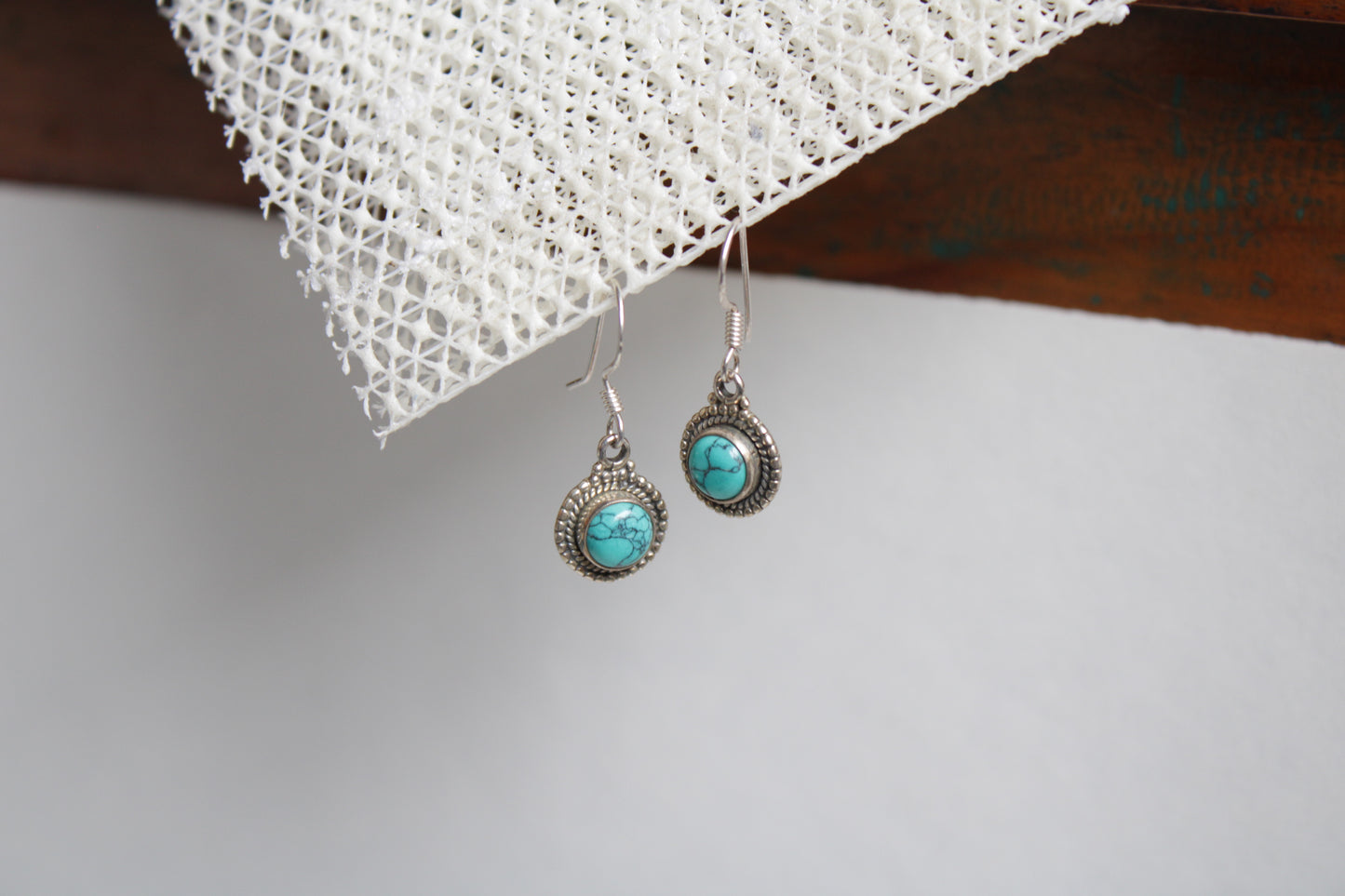 Turquoise 92.5 Sterling Silver Round Drop Set